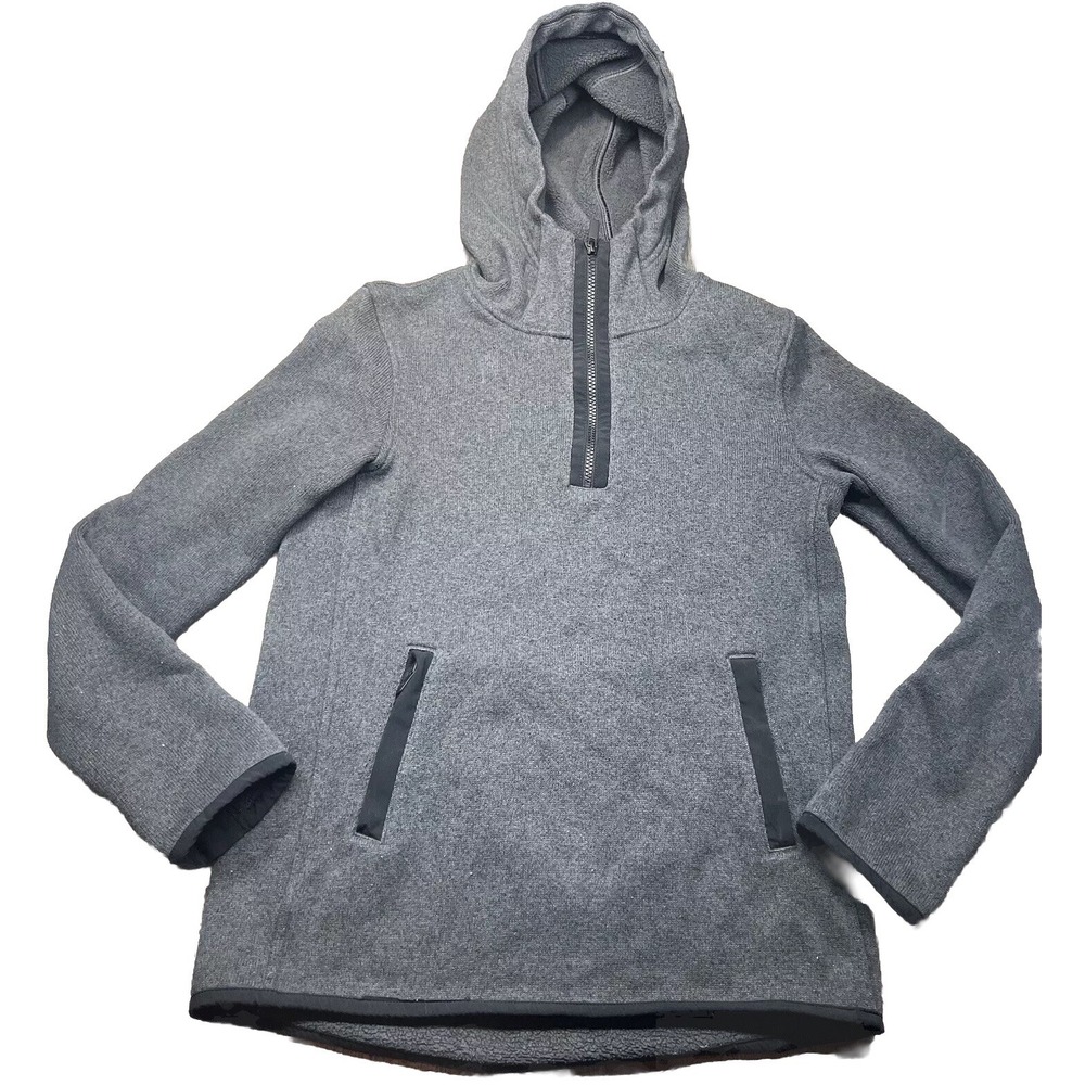 Lululemon Hooded Jacket Quarter Zip Gray Fleece Thumb Holes Pockets Womens US 4